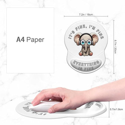ITNRSIIET Ergonomic Mouse Pad with Gel Wrist Support Small Wrist Rest Smooth Surface Non-Slip PU Base Comfortable Office Supplies Pain Relief, 8.7 x 7.2 inches, Pretty Fine Elephant White