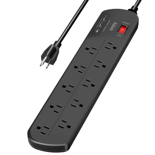 Multi Plug Outlet Surge Protector Nikleb, 12 Electrical Outlets Extender with 4 USB Charging Ports Total 4.8A, Wall Plug Expander 3 Prong for Room, Office, Gaming, Cord Organizer Accessories