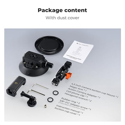 K&F CONCEPT 4.5" Suction Cup Camera Mount with Magic Arm, ARRI Style 1/4" 3/8" Threads, Quick Release Car Mount Compatible with Gopro DJI Insta360 for DSLR Action Camera Phone Video Shooting
