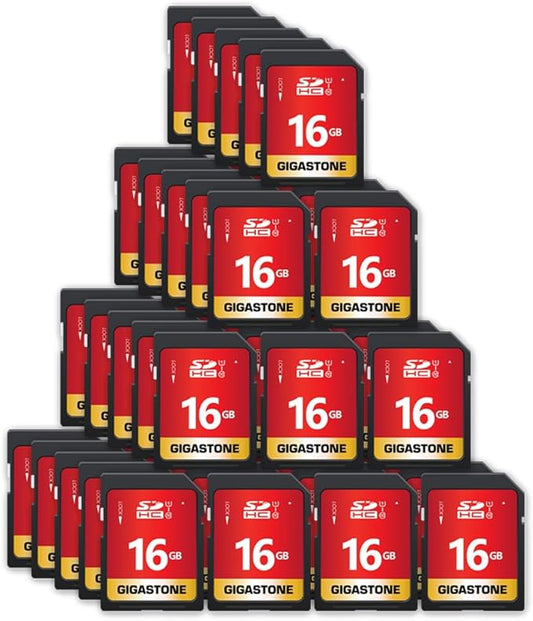 GIGASTONE 16GB SD Card 50-Pack UHS-I U1 Class 10 SDHC Memory Card High Speed up to 80MB/s Full HD Video Compatible with Digital Camera, SPYPOINT TACTACAM WOSPORTS Trail Camera, with 50 Mini Cases