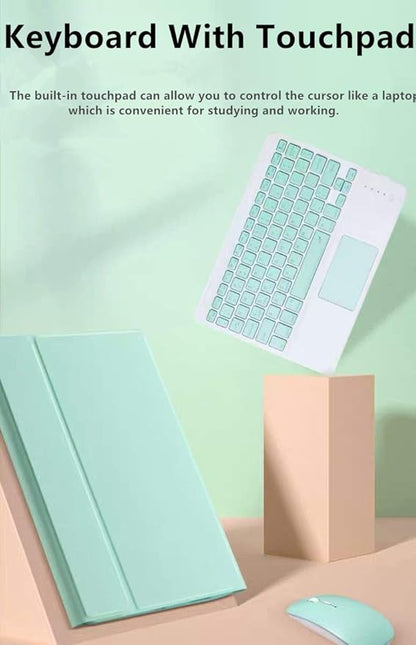 AnMengXinLing Lovely Keyboard Case for iPad 9th/8th/7th Generation with Mouse,Case for iPad9 iPad8 iPad7 10.2 inch with Pencil Holder and Deatachable Keyboard Mouse, Mint Green