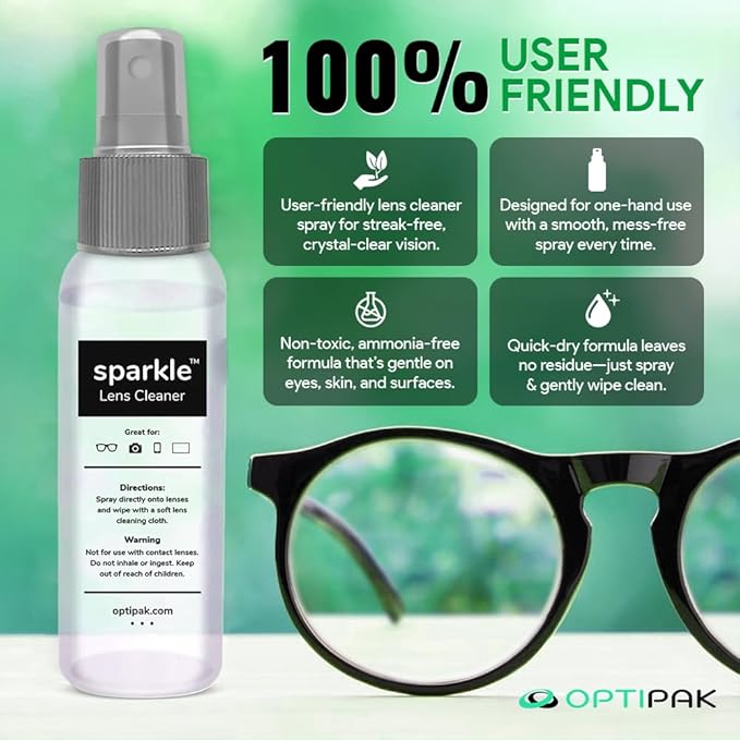 Sparkle Anti-Reflective Lens Cleaner Spray kit | (2) 1oz Glasses Cleaner Spray + (2) Microfiber Cloth for Eyeglasses, Sunglasses, Lenses, Screens and Camera Cleaning Kit (4 Piece Set)