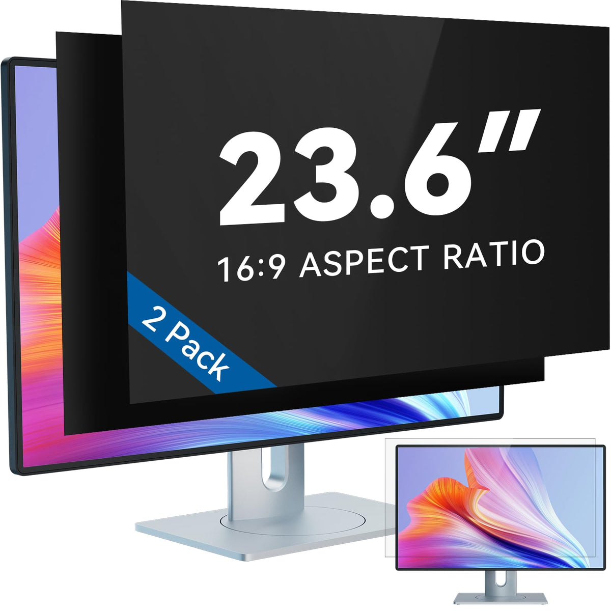 IPROKKO [2-Pack] 23.8 Inch Computer Privacy Screen Filter for 16:9 Widescreen Monitor, Removable 23.8in Anti Blue Light Glare Privacy Shield, Anti Spy Security Protector for Hp Dell Asus Acer Samsung