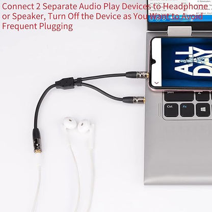 J&D 3.5 mm to 2X 3.5 mm Cable, Gold Plated Joint Copper Shell Heavy Duty 3.5mm 1/8 inch TRS Female to Dual 3.5 mm 1/8 inch TRS Male Y-Splitter Stereo Audio Adapter Cable, 6.6 Feet