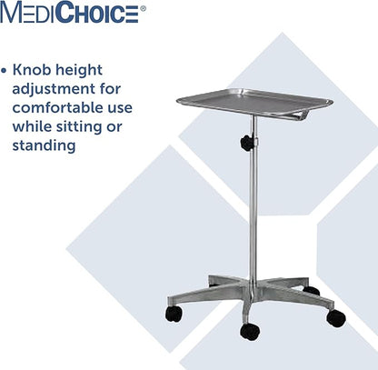 MediChoice Mobile Instrument Stand Steel Portable Adjustable Tray Medical Dental Salon Tattoo Esthetician Mobile Service Cart Table Statio Height from 31-50 Inch MAYO02000
