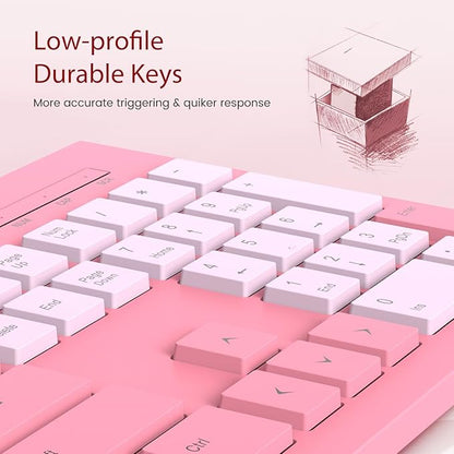 Computer Keyboard Wired, Plug Play USB Keyboard, Low Profile Chiclet Keys, Large Number Pad, Caps Indicators, Foldable Stands, Spill-Resistant, Anti-Wear Letters for PC Laptop (Rose Pink, 1-Pack)