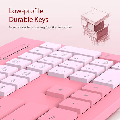 Wired Keyboard, Ultra-Thin USB Wired Computer Keyboard, Low-Profile Keys, Spill-Resistant, Multimedia Keys, Compatible with Windows, Mac, Chrome, Linux, and Android-Rose Pink
