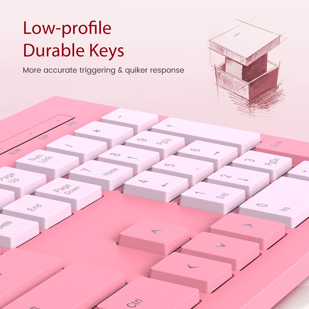 Wired Keyboard, Ultra-Thin USB Wired Computer Keyboard, Low-Profile Keys, Spill-Resistant, Multimedia Keys, Compatible with Windows, Mac, Chrome, Linux, and Android-Rose Pink