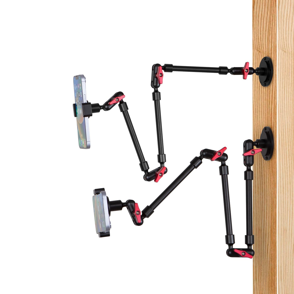 Wall Mounted Phone Holder Magic Arm 360° Rotation Adjustable Metal Base Screw in Wall Sturdy for Kitchen Bedroom Home 32 Inch Metal Phone Clip