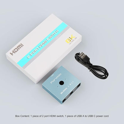 8K HDMI Switch 2 in 1 Out, 8K HDMI Splitter 4K 120Hz 1 in 2 Out for Dual Monitor PC Adapter Hub Bi-Directional Switcher