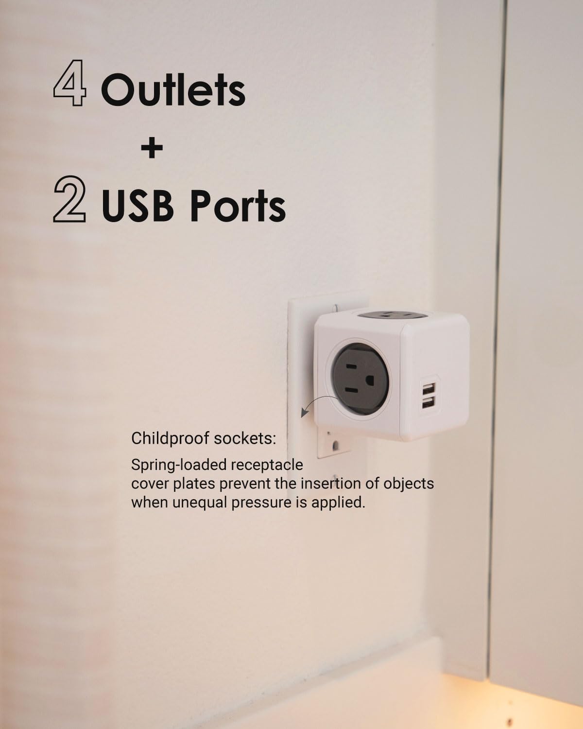 USB Wall Plug, Allocacoc PowerCube Original 4 Outlets 2 USB Ports Phone Charger Power Adapter Surge Protector Compact for Travel, Home Office Dorm Space Saving, 125V 15A 1875Watt ETL Certified Blue