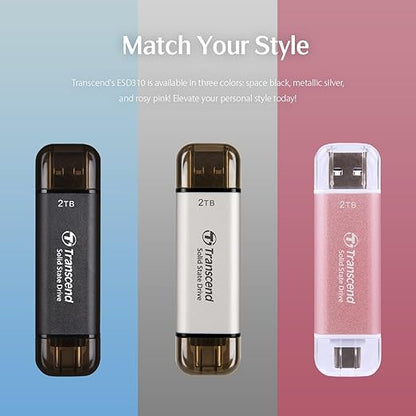 Transcend 512GB USB C External SSD, Up to 1,050MB/s, USB 3.2 Gen 2 Flash Drive, 2-in-1 Memory Stick Type C &Type A, Thumb Drive Photo Stick for Windows, Mac, iPhone, iPad, Android, Tablet&PC, Smart TV