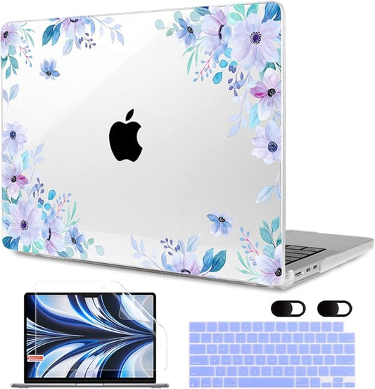 MEEgoodo Case for M5/M4/M3/M2 MacBook Air 13 inch 2026 2025 2024 2022, Fit Model A3449/A3240/A3113/A2681, Case Compatible with MacBook Air 13.6-inch, Soft Purple Floral