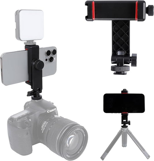 Leenconghui Phone Tripod Mount Adapter, with Cold Shoe&1/4" Hole for Tripod/Selfie Stick/Camera Stand, 360° Rotates Adjustable Phone Clip Clamp Holder for iPhone/Samsung/All