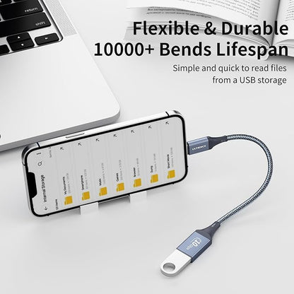 USB C to USB Adapter 2 Pack: USB Female to USB C Male OTG Cable - 10Gbps SuperSpeed Data Transfer for MacBook Pro/iPad Air, iPhone 16 15 Pro Max (0.59ft, Grey)