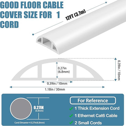 Floor Cord Covers for Wires 12FT Cable Hider Wire Cover Self Adhesive Cord Hider Floor for Offices, Homes, Workshops, Warehouses Cable Cavity 0.39" W x 0.27" H