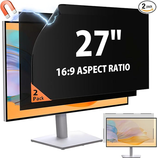 [2 Pack] 27 Inch 16:9 Magnetic Privacy Screen for Monitor Anti-Glare, Blue Light Filter, Anti-Spy Reusable Removable Privacy Filter for 16:9 Widescreen Desktop Display