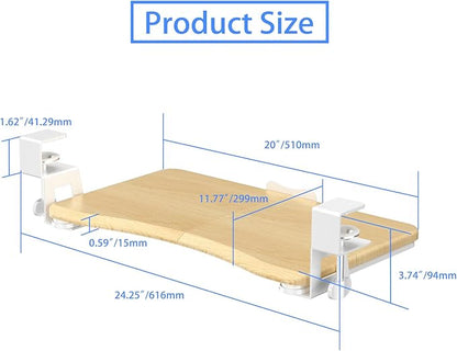 suptek Small Keyboard Tray Under Desk Pull Out with C Clamp Mount for Computer Keyboard, 20 (24.2 Including Clamps) x 11.8 inch Slide-Out Platform Computer Drawer for Typing, Light Wood, DSF1SQM