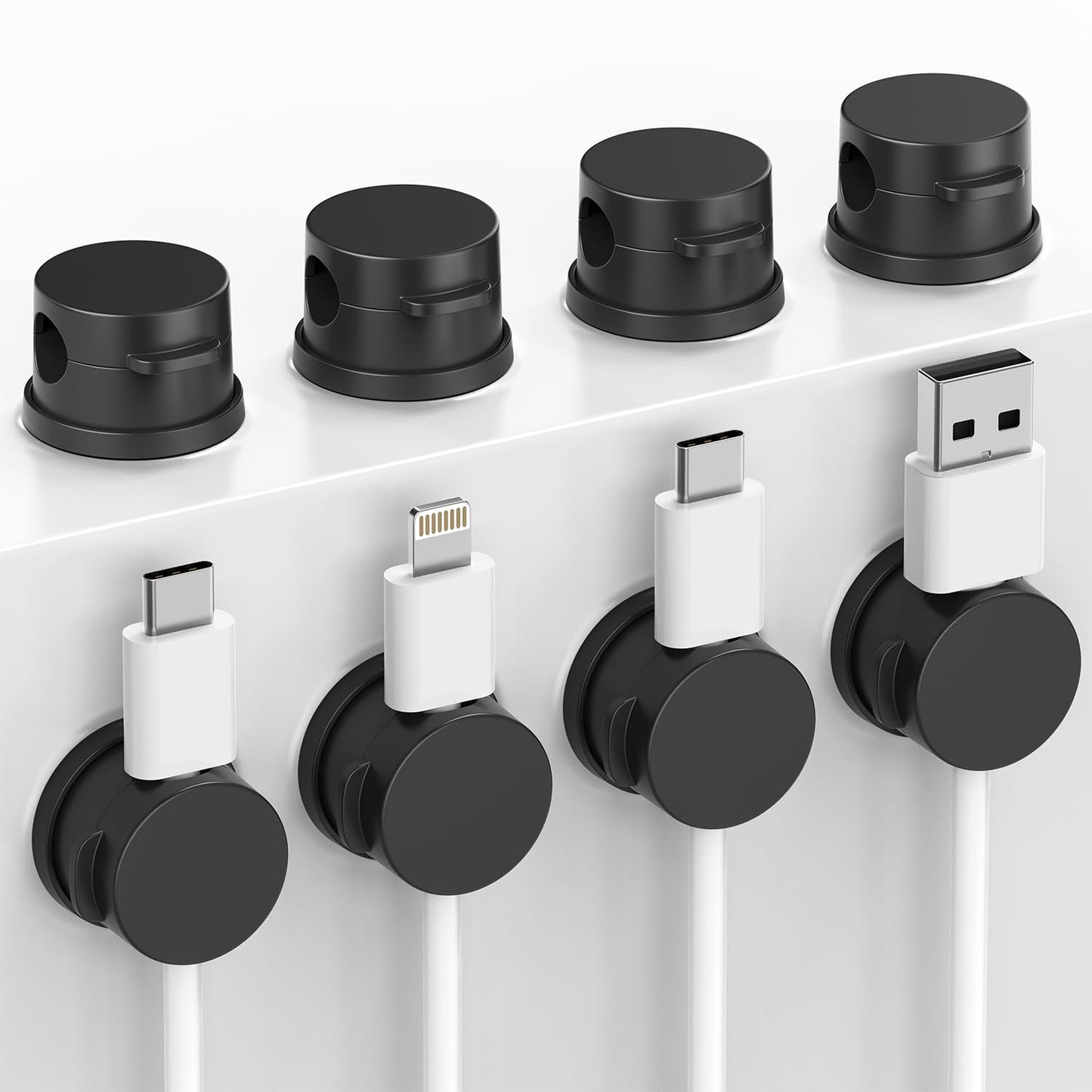 Inchor Cord Organizer, Rotatable Cable Organizer 8 Pack, No-Residue Adhesive Spring Cable Clips, Cord Holder for Nightstand, Kitchen, Office Accessories and Car (Black)