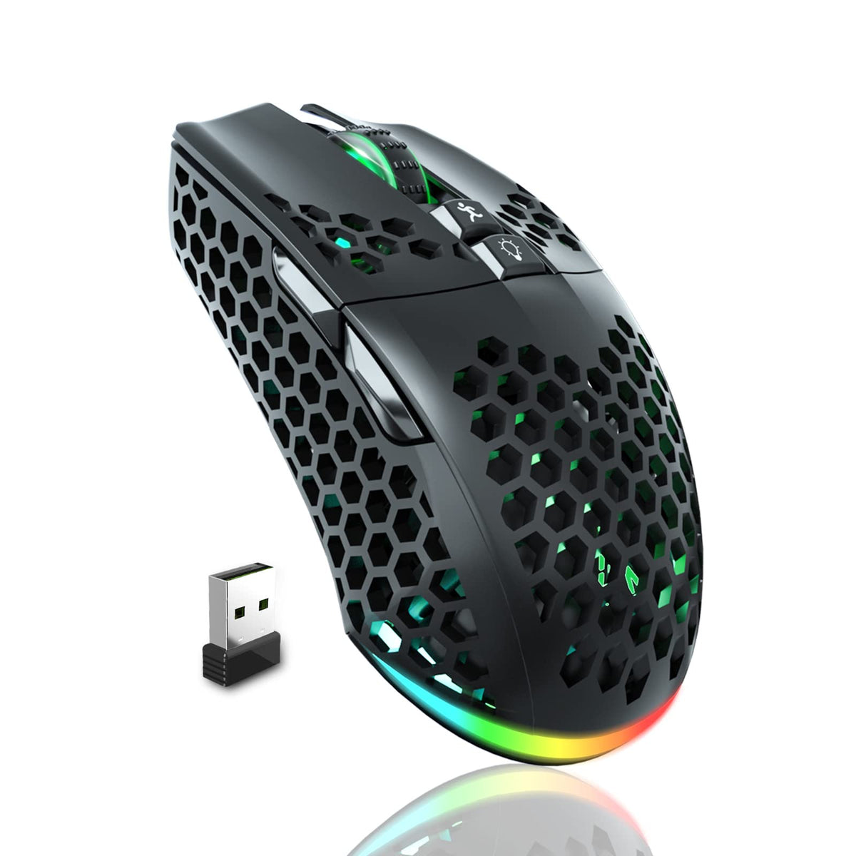 SOLAKAKA SM600 Honeycomb Shell Gaming Mouse Wireless,Tri-Modes BT/2.4G Wireless/Type-C Wired Gamer Mouse with 2 Side Buttons, Macro Programmable and RGB Light for PC/Mac/Laptop,Black