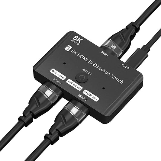 HDMI 2.1 Bi-Directional Switch Ultra HD 8K HDMI Switcher 2 in 1 Out/ 1 in 2 Out HDMI Switch Supports 8K@60Hz/ 4K@120Hz 48Gbps Compatible with Switch/Switch OLED PS5/4 Xbox Roku Apple TV Fire TV Stick