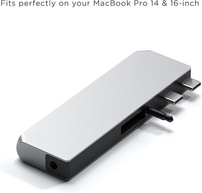 Satechi USB C Hub Multiport Adapter Pro Hub Mini, USBC Dongle with USB4 Port, USB C Data, 2 USB-A Data, Ethernet, Audio Jack, for MacBook Pro/Air M1 M2 M3 - Silver