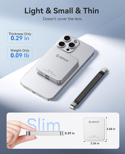 ORICO 2TB Magnetic External SSD, Aluminum Alloy, Up to 2000MB/s, 4K 120Hz ProRes HDR Record and Store, External Solid State Drive, Compatible with iPhone 16 Pro Max, Tablet, Computer - K20MINI