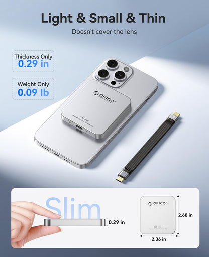 ORICO 1TB Magnetic External SSD, Aluminum Alloy, Up to 2000MB/s, 4K 120Hz ProRes HDR Record and Store, External Solid State Drive, Compatible with iPhone 17 16 Pro Max, Tablet, Computer - K20MINI