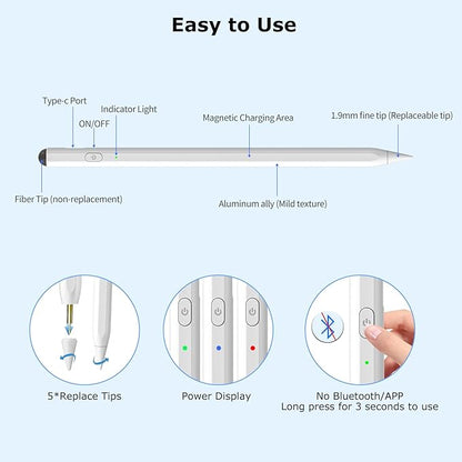 Stylus Pen for iPad, 2 in 1 Active and Capacitive Apple Pen, Fast Charge for Apple iPads 10th Generation Pencil, Compatible with iPad Pro 11/12.9", iPads 6/7/8/9/10, Air 3/4/5, iPad mini 5/6 (White)
