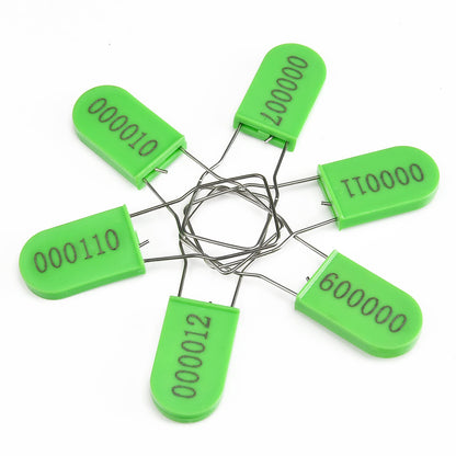 LeadSeals 50PCS Plastic Padlock Security Seals Metal Wire Padlocks Electric Meter Lockout Tags Self-Locking Numbered Anti Tamper Seal Lock Green
