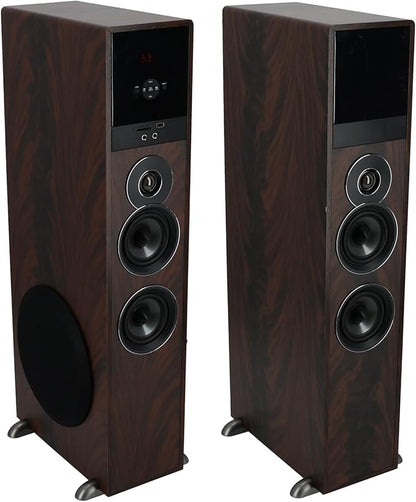 Rockville TM80D Powered Home Theater Tower Speaker System, Dark Wood, 800W, 8" Subwoofers, Bluetooth, USB/SD Playback, FM Radio, Remote Control, Karaoke Ready, Perfect for Home Entertainment