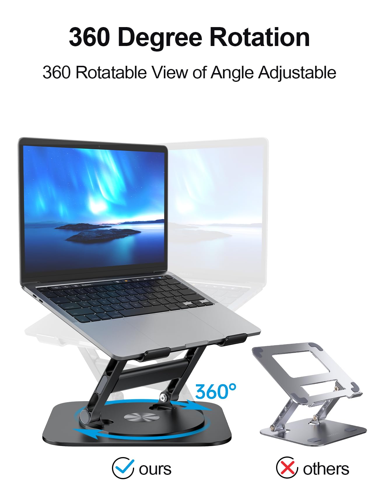 MCHOSE Laptop Stand, H-Design Stable Computer Stand, Ergonomic Laptop Riser with 360° Rotating Base, Notebook Compatible with All 10-17” Laptops, Black
