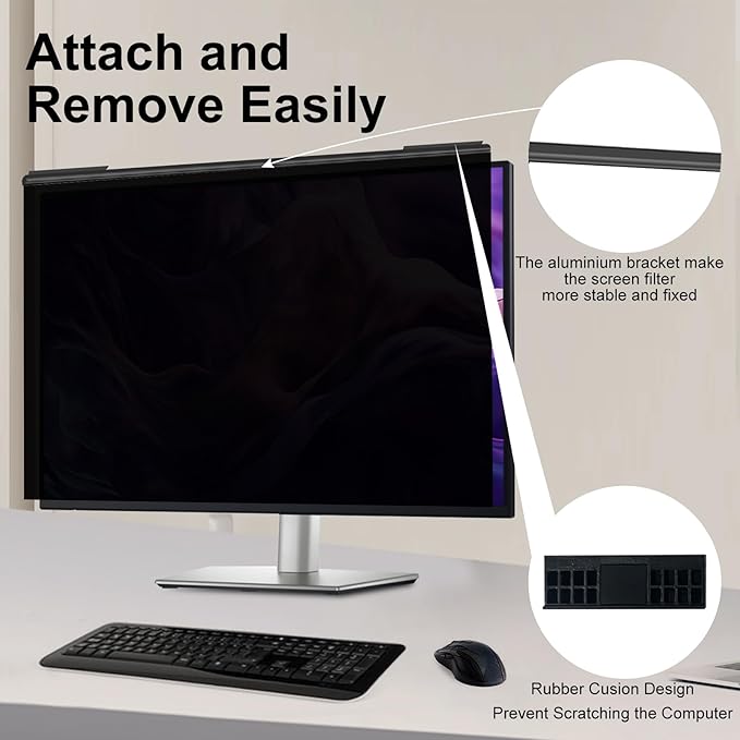 Magnetic Hanging Computer Privacy Screen Filter for 20 Inch, Removable Aluminum Alloy Privacy Shield for 16:9 Widescreen Monitor, Eye Protection Blue Light Filter