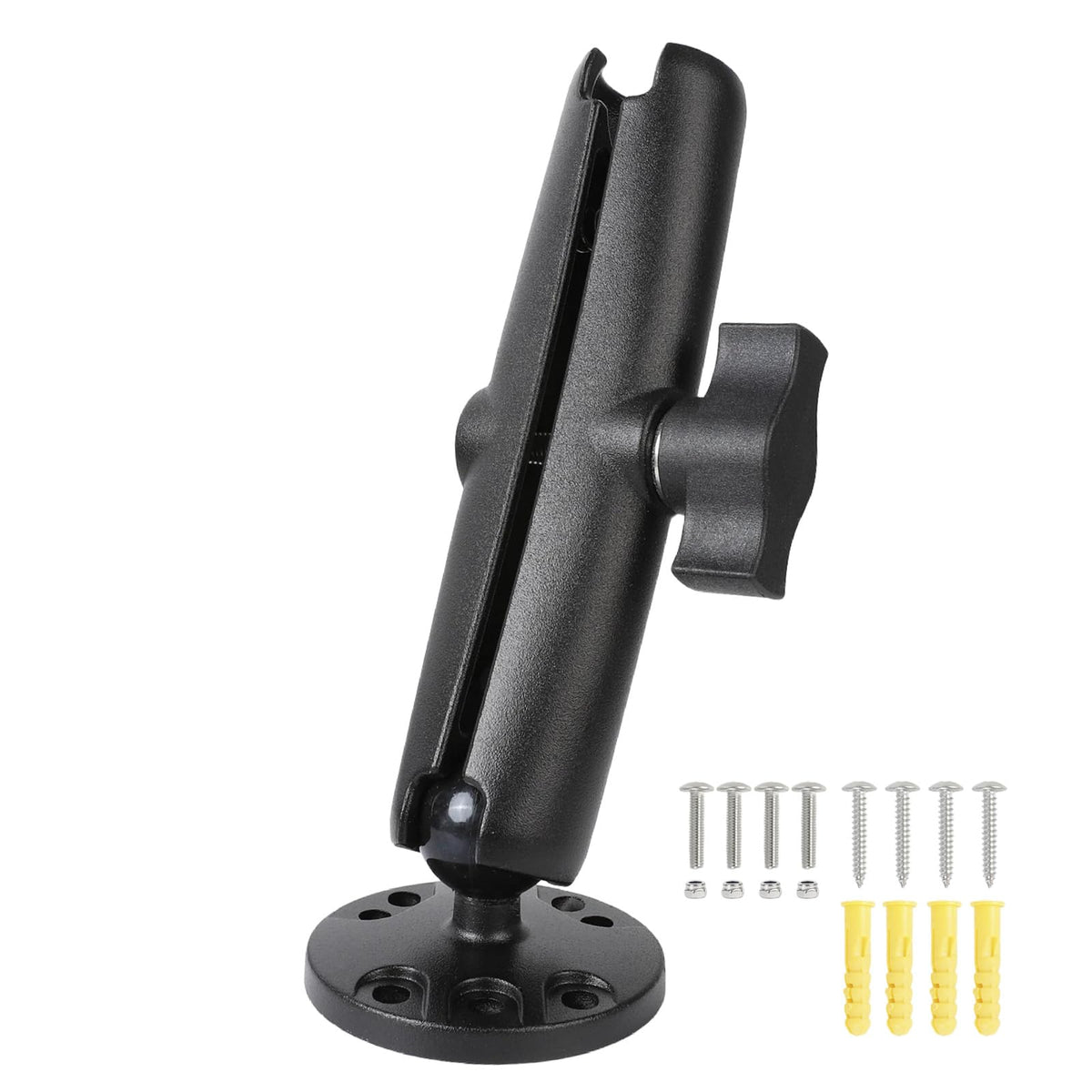 FPN 1" Ball Double Socket Arm with AMPS Hole Round Plate Base, Aluminum Alloy Arm&Drill Base, Compatible with RAM Mounts 1 Inch Ball Components, for Bike Car Motorcycle Phone Mount (6.69" Length)
