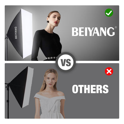 BEIYANG Softbox Lighting Kit, 2x20''x28'' Photography Soft Box with 2 pcs 6000K E27 LED Socket LED Bulbs, Studio Lights for Photography/Video Recording/Live Streaming