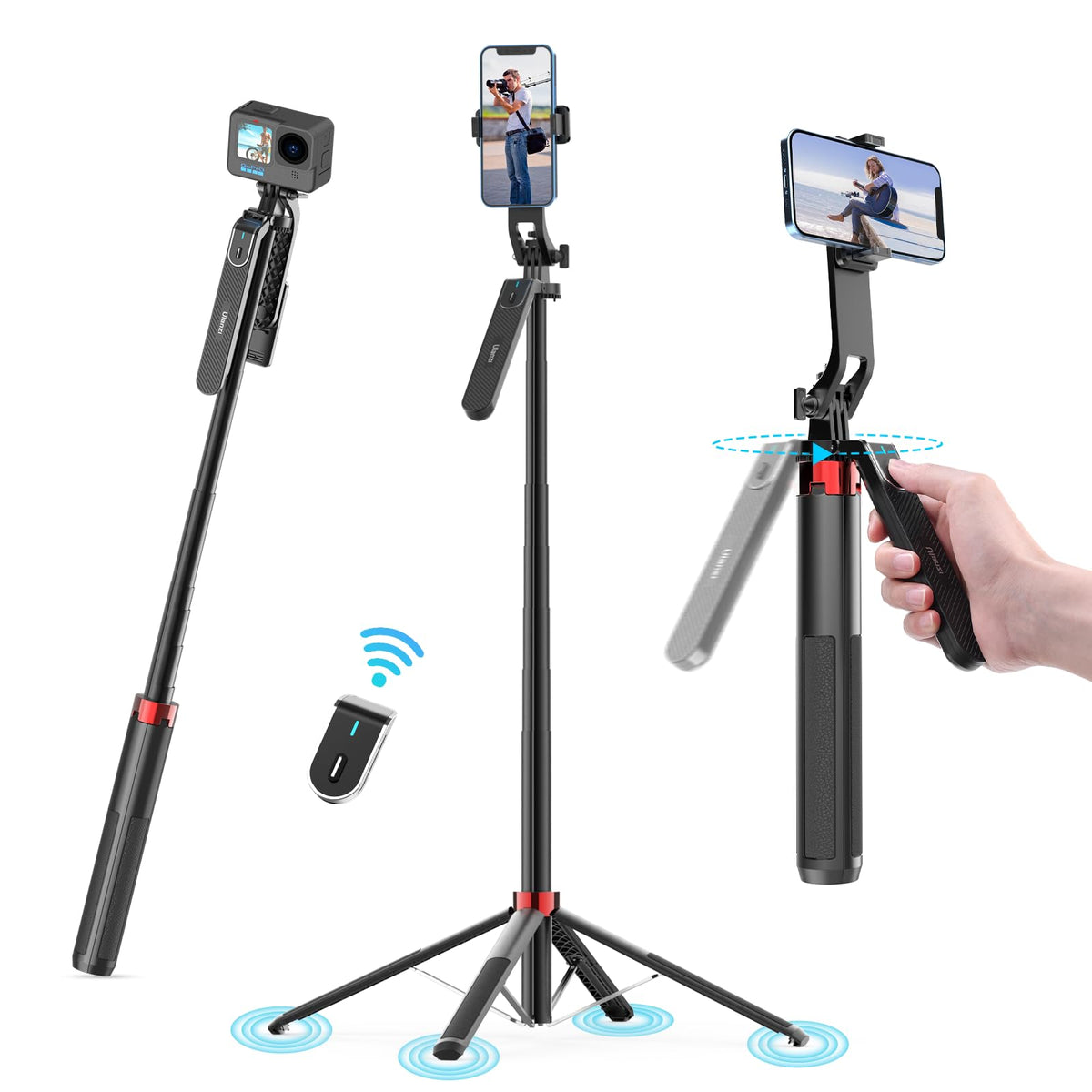 ULANZI MT-44 Extendable Phone Tripod, 59" Portable Selfie Stick Vlog White