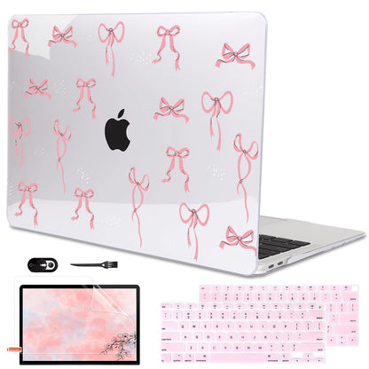 LCMOCICO Compatible with 2021 2020 2019 2018 MacBook Air 13 inch Case M1 A2337 A2179 A1932 with Touch ID, Crystal Clear Pattern Plastic Hard Shell Case for MacBook Air 13 M1 2021, Pink Bowknot