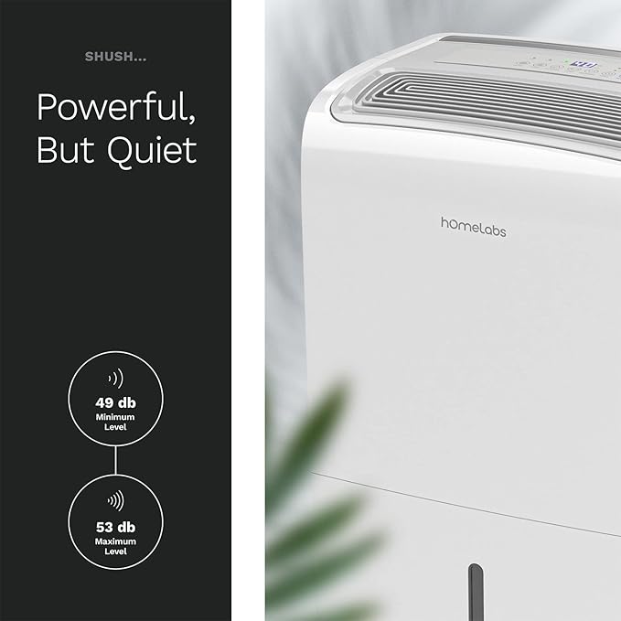 hOmeLabs 40 Pint Dehumidifier with Pump for up to 6,000 Sq Ft Rooms (MAX 104 Pint at 95°F, 90% RH) – Powerful Moisture Removal for Medium to Large Rooms and Basements