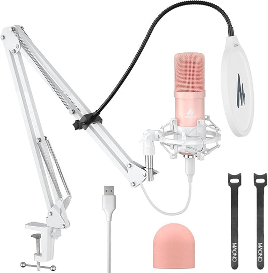 MAONO A04 Pink USB Microphone, 192kHz/24Bit Condenser Mic for PC Podcast