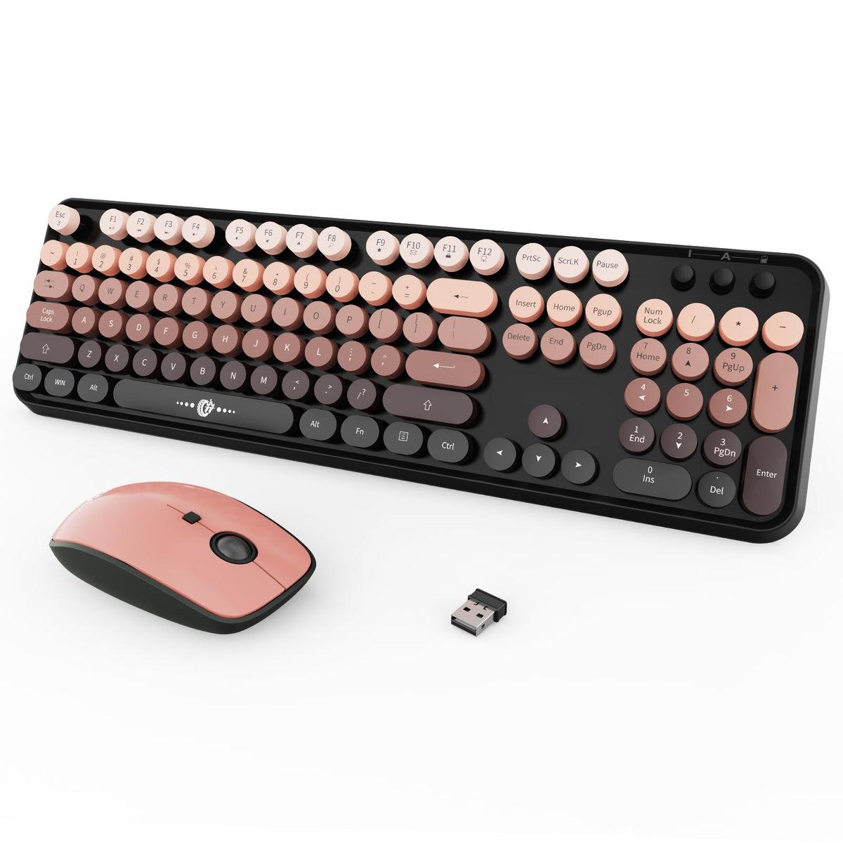 Wireless Keyboard and Mouse Combo,Retro Typewriter Style Round Keys,Orange