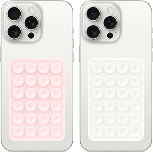 Giumel 2PCS Silicone Suction Phone Case Mount, Non Slip Suction Cup, Hands-Free Phone Accessories Holder for Selfies and Videos, Silicone Adhesive Stand Sticky for Cell Phone White & Light Pink