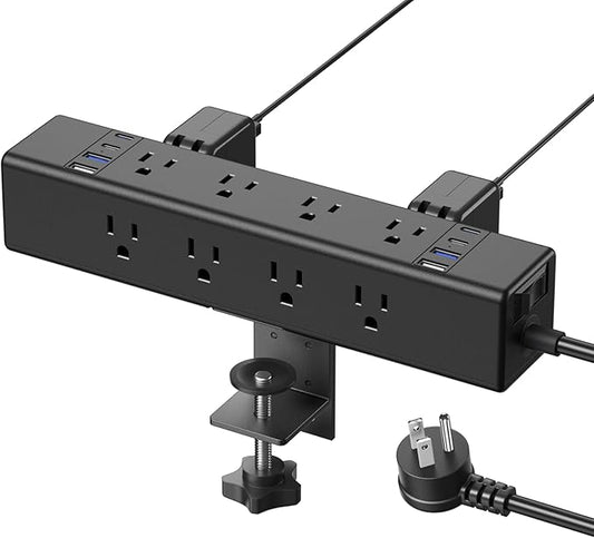 CCCEI 20W Per Side USB-C Desktop Outlet Station, Clamp Power Strip Surge Protector 4800J, Home Office Standing Desk Organizers and Accessories, 6FT 14AWG 15A Extension Cord, Switch, ETL Listing.