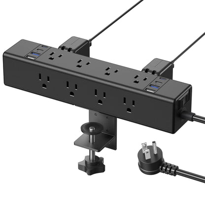 CCCEI 20W Per Side USB-C Desktop Outlet Station, Clamp Power Strip Surge Protector 4800J, Home Office Standing Desk Organizers and Accessories, 10FT 14AWG 15A Extension Cord, Switch, ETL Listing.
