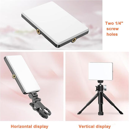 TONEOF Portable Selfie Light,Rechargable 60 LED PhoneLight with Clip & Double 1/4" Screw Hole,2500k-9000K Dimmable for iPhone,Android,Laptop,Tablet,Selfie/Video Conference