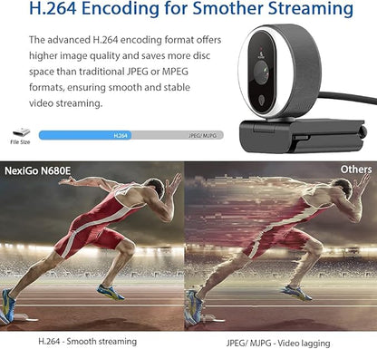 NexiGo N680E 1080P Webcam with Ring Light, Privacy Cover and Dual Microphone, Advanced Auto-Focus, Adjustable Brightness, Streaming Web Camera for Zoom Skype Facetime, PC Mac Laptop Desktop