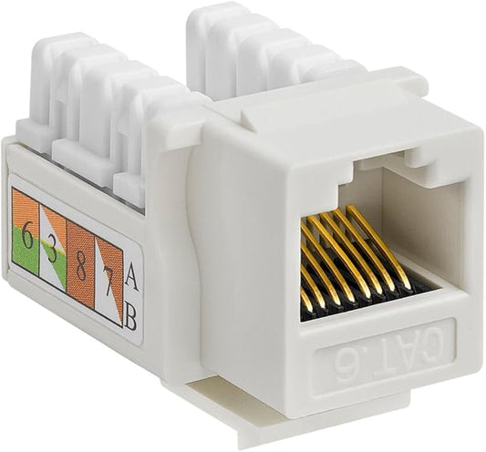 Cmple - Cat6 Keystone Jack 10Gbps RJ45 Keystone Jack 90° Degree Punch Down for RJ45 Connectors, Patch Panel and Wall Plate in White