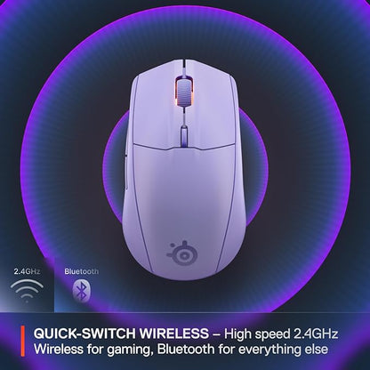 SteelSeries Rival 3 Wireless Gen 2 Gaming Mouse — 2.4GHz and Bluetooth — 18000 DPI TrueMove Air Optical Sensor — 60 Million Click Durability — Light-Weight — 100% PTFE Feet — Lavender