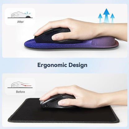 TECKNET 2 Pack Mouse Pad with Wrist Support, Ergonomic Gaming Mouse Pad Pain Relief, Portable Comfortable Mousepad for Computer, Laptop, Office, Home Non-Slip Base, Waterproof Surface - Purple Galaxy