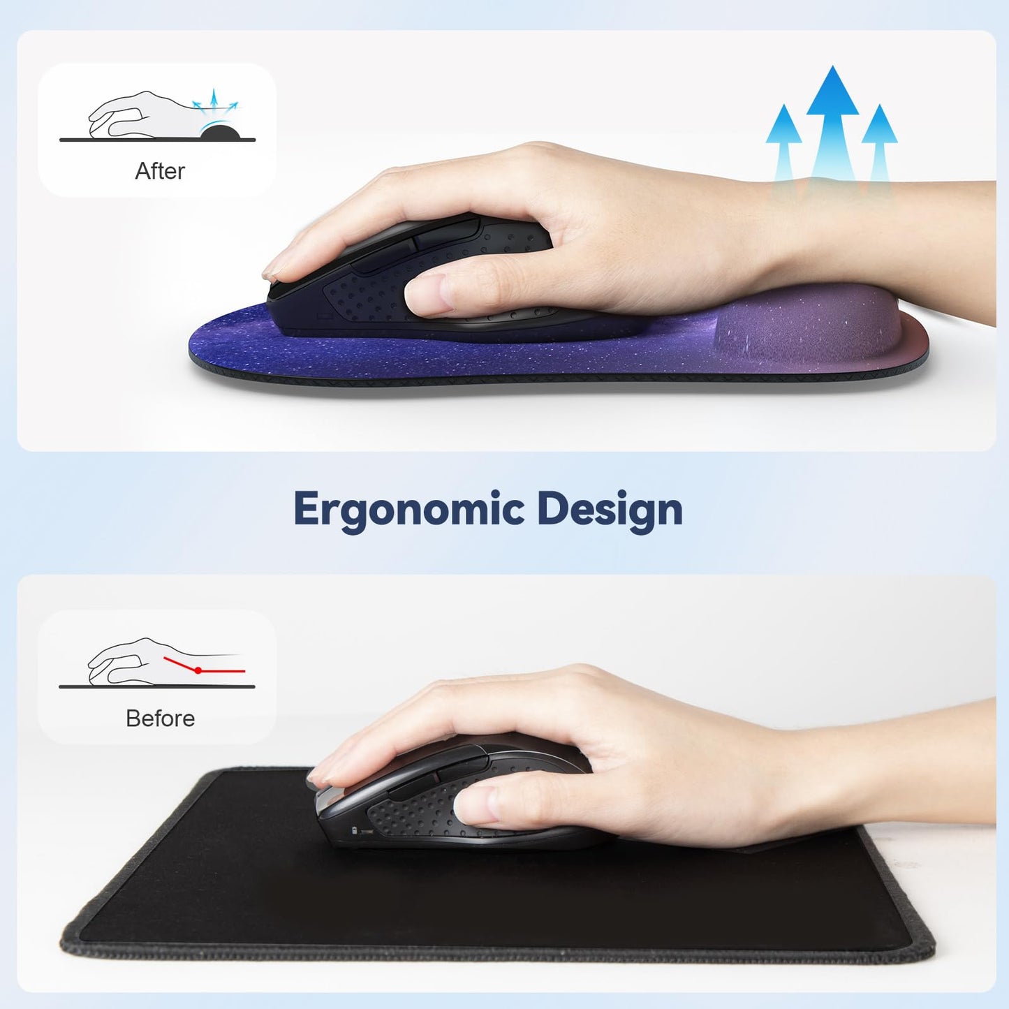 TECKNET 2 Pack Gaming Ergonomic Mouse Pad with Wrist Support