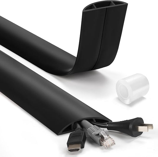 4ft Cord Hider Floor, Heavy Duty Cord Covers for Wires on Floor, Black Floor Cable Management, Hide Cord Cover Floor, Electrical Cable Hider Cord Protector Floor, Cable Cavity: 0.78" W x 0.32" H
